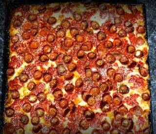 Upside Down Sicilian Pepperoni Pizza