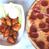 One Medium 1-Topping Pizza & Dozen Wings Special