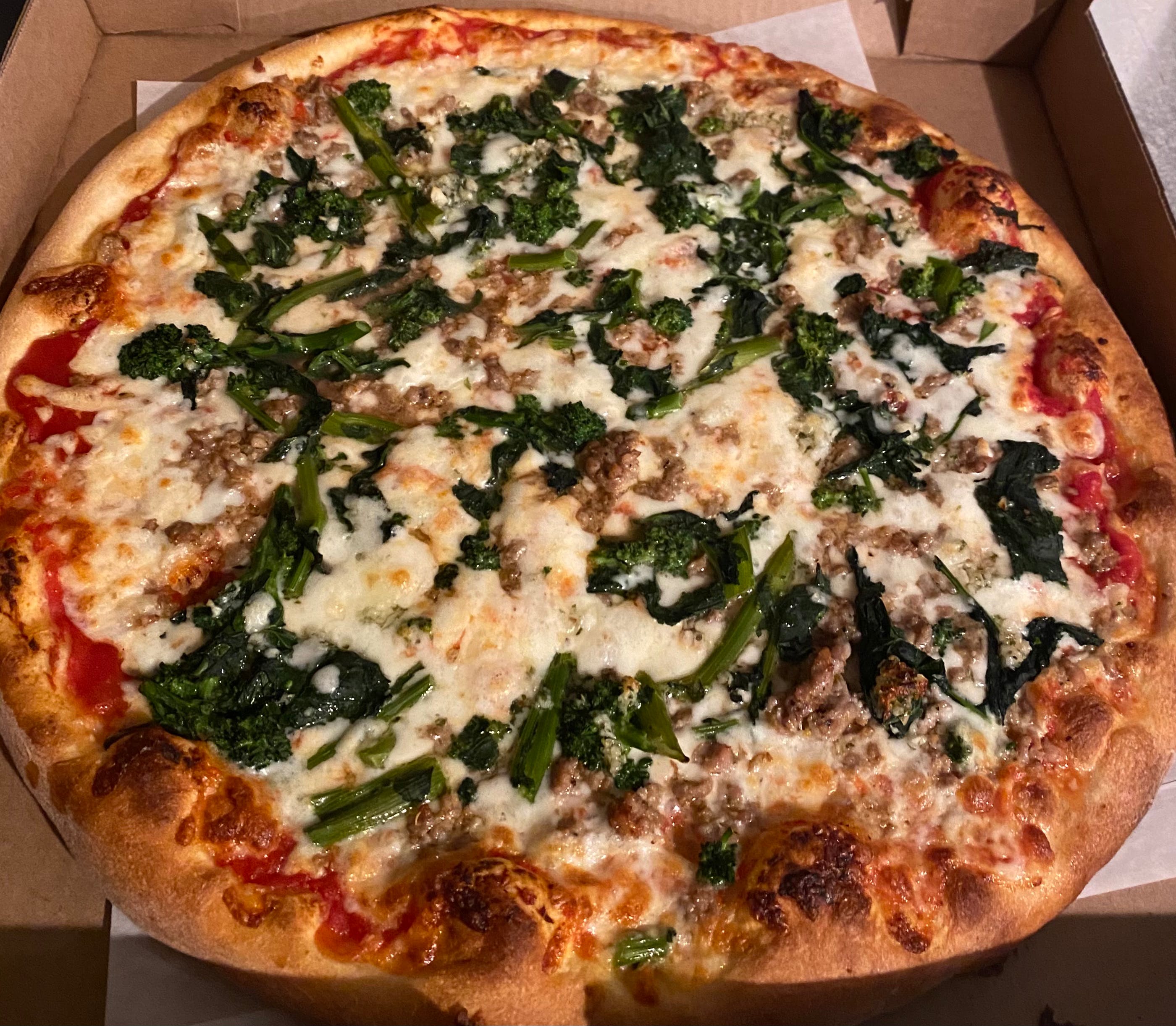 Order Broccoli Rabe & Sausage Pizza - Small 12" food online from Italian Corner Deli By Massimo store, Trumbull on bringmethat.com