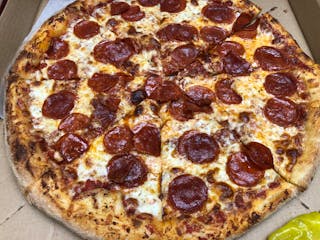 Charred and Cupping Pepperoni Classic New York Style Pizza