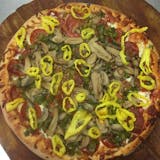 12. Pepperoni, Mushrooms & Green Peppers Pizza