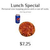 Personal One Topping Pizza & Can of Soda Lunch Special
