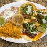 Birria Tacos(3) with Rice & Refried Beans
