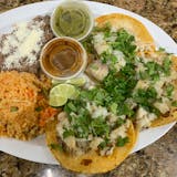 Grilled Fish Tacos(3) with Rice & Refried Beans