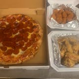 X-Large One Topping Pizza, 12 Wings & 1 Lb. Boneless Wings Special