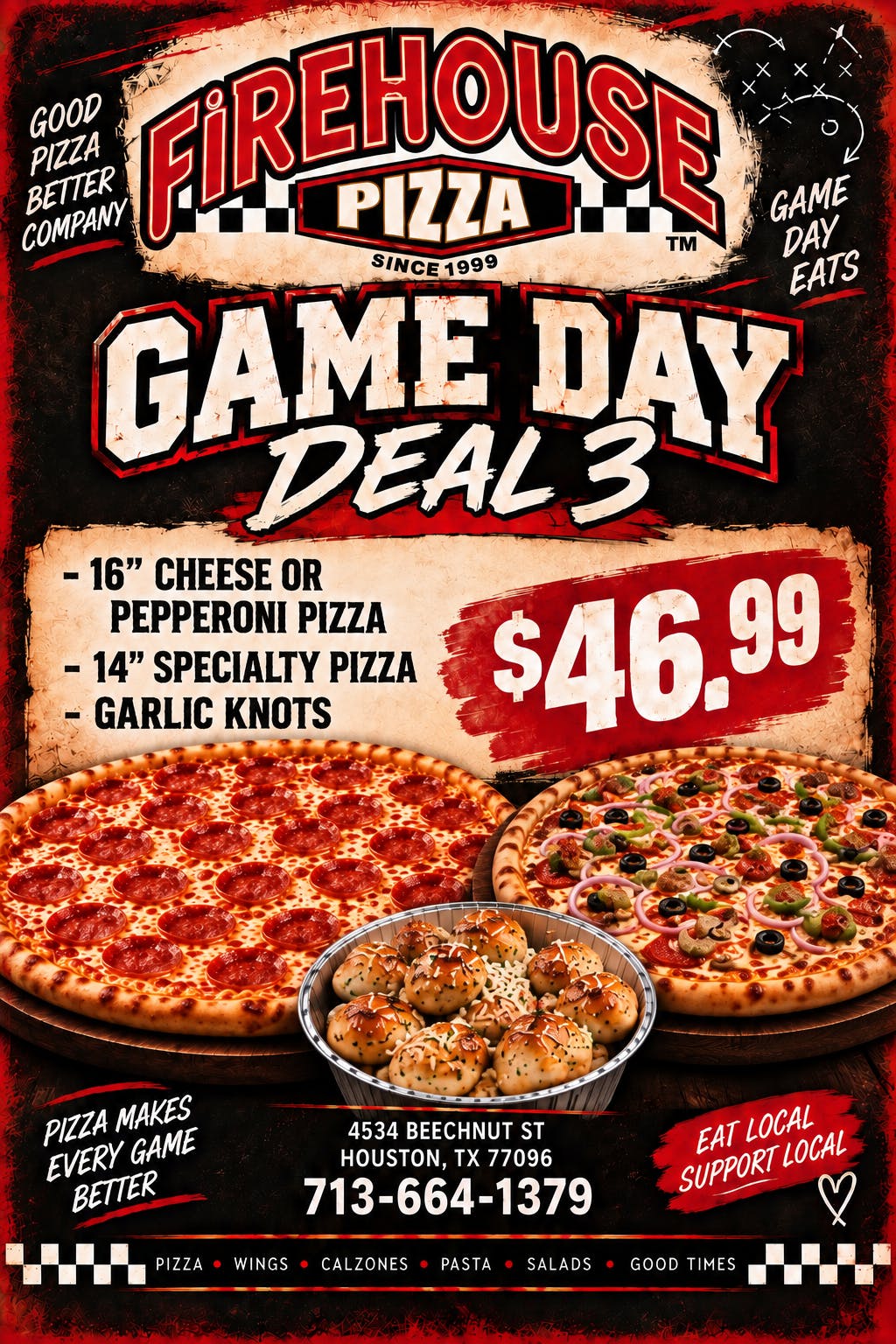 3. 16" Cheese or Pepperoni Pizza,  Specialty Pizza & Garlic Knots