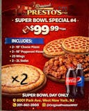 #4Two 18'' Cheese Pizzas, Two 18'' Pepperoni Pizzas, 25 Wings & Two 2 Liter Soda Special