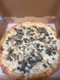 White Pizza /mushroom / black olives