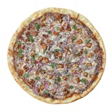 BBQ Chicken Pizza (Grilled chicken, BBQ sauce, onion, cilantro, mozzarella & smoked gouda cheeses)