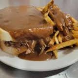 Hot Roast Beef Sandwich with French Fries