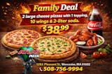 2 Large Cheese Pizzas One Toppings, 10 Wings & 2 Liter Soda Special