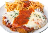 Chicken Parmigiana with Spaghetti & Creamy Pink Sauce