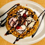 Waffle with Two Scoops of Ice Cream Breakfast