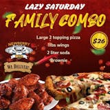 Lazy Saturday Family Combo: Large 2 Topping Pizza, 1lb of Wings, 2 Liter Soda, & Brownie