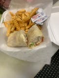 Chicken Cheesesteak Wrap and French fries