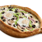 Four Veggie Toppings Egg Gondola Pizza