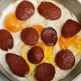 Fried Eggs with turkish style beef sausage