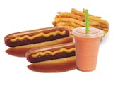 Two Beef Hot Dogs  with 16 oz. Drink & French Fries Special