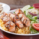 Salmon Skewers with Rice & Greek Salad Dinner