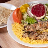 Chicken Skewers with Rice & Greek Salad