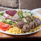 Steak Skewers with Rice & Greek Salad
