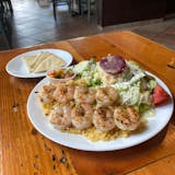 Shrimp Skewers with Rice & Greek Salad Dinner
