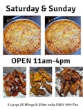 2 Large Pizza's, 25 wings, and 2liter soda