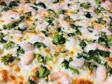 Shrimp Broccoli Alfredo Pizza