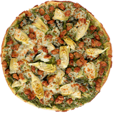 Chicken, Sausage, Artichokes & Pesto Pizza