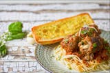 2 For 1 Spaghetti with Meatballs!  W/ Garlic Bread & Dinner Salad