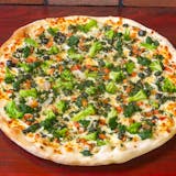 Vegetarian Broccoli & Tomato White Pizza Slice