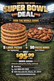 5-Large Pizzas With One Topping Each and 50 Pieces Wings (Up To 2 Flavors)