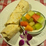 Burrito with Ham, Cheese & Potatoes with Fresh Fruit Cup Breakfast