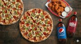 2 Large Specialty Pizzas + 24 Wings + 2 2L Soda