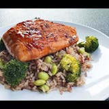 Oven Baked Salmon with brown rice, beans and  Masala sauce