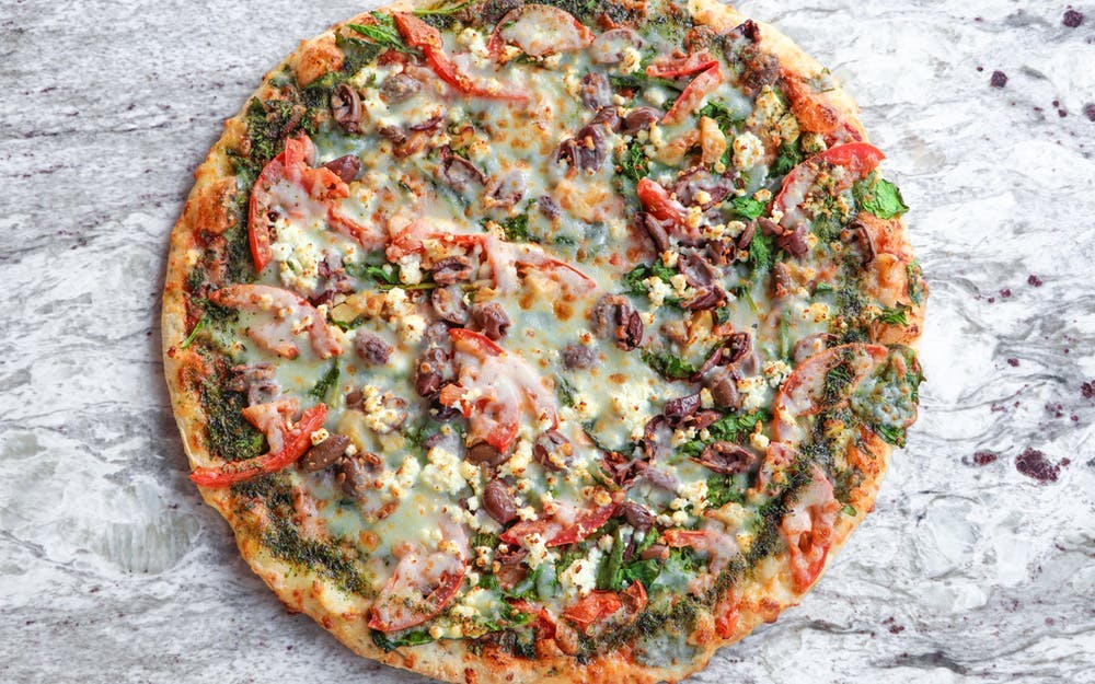 Order Greek Pizza - Medium 12'' food online from Center Court Pizza & Brew store, League City on bringmethat.com
