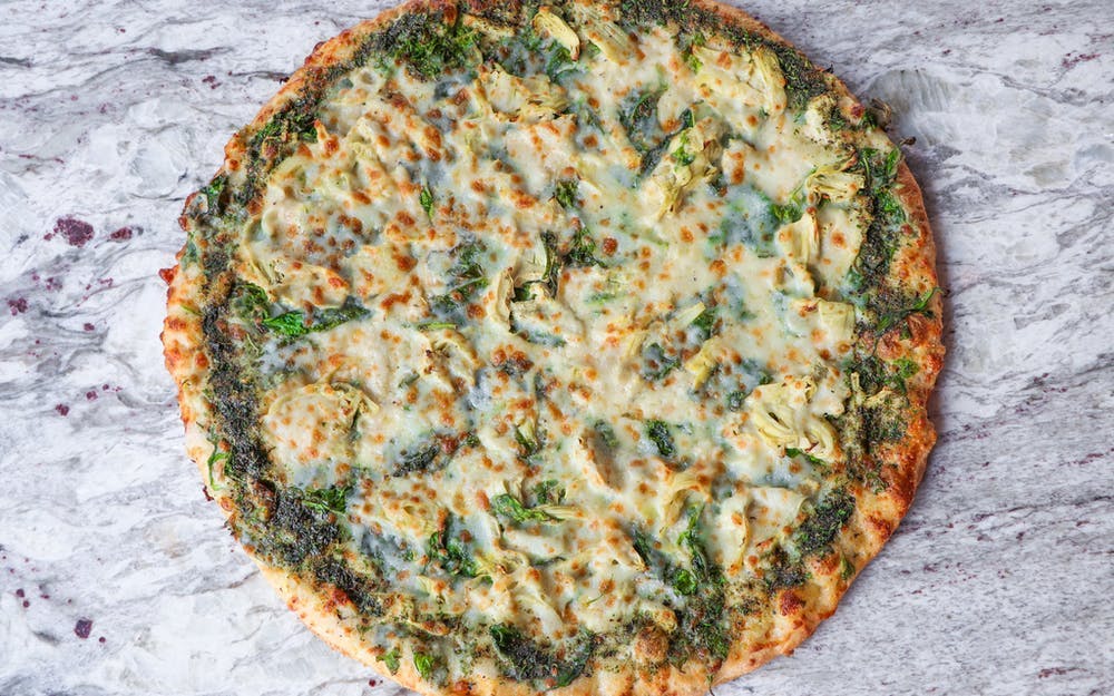 Order Spinach Alfredo Pizza - Medium 12'' food online from Center Court Pizza & Brew store, League City on bringmethat.com