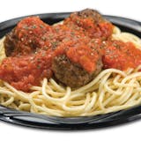 Spaghetti with Pizza Dipping Sauce and Meatballs
