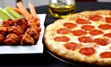 Two Large Plain Pizzas & 24 Wings Special