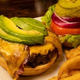 Bacon Avocado Burger With Fries
