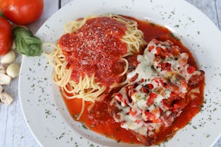 Sausage, Pepper Parmigiana & Spaghetti