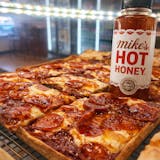 Grandma Pizza with Pepperoni & Mikes Hot Honey