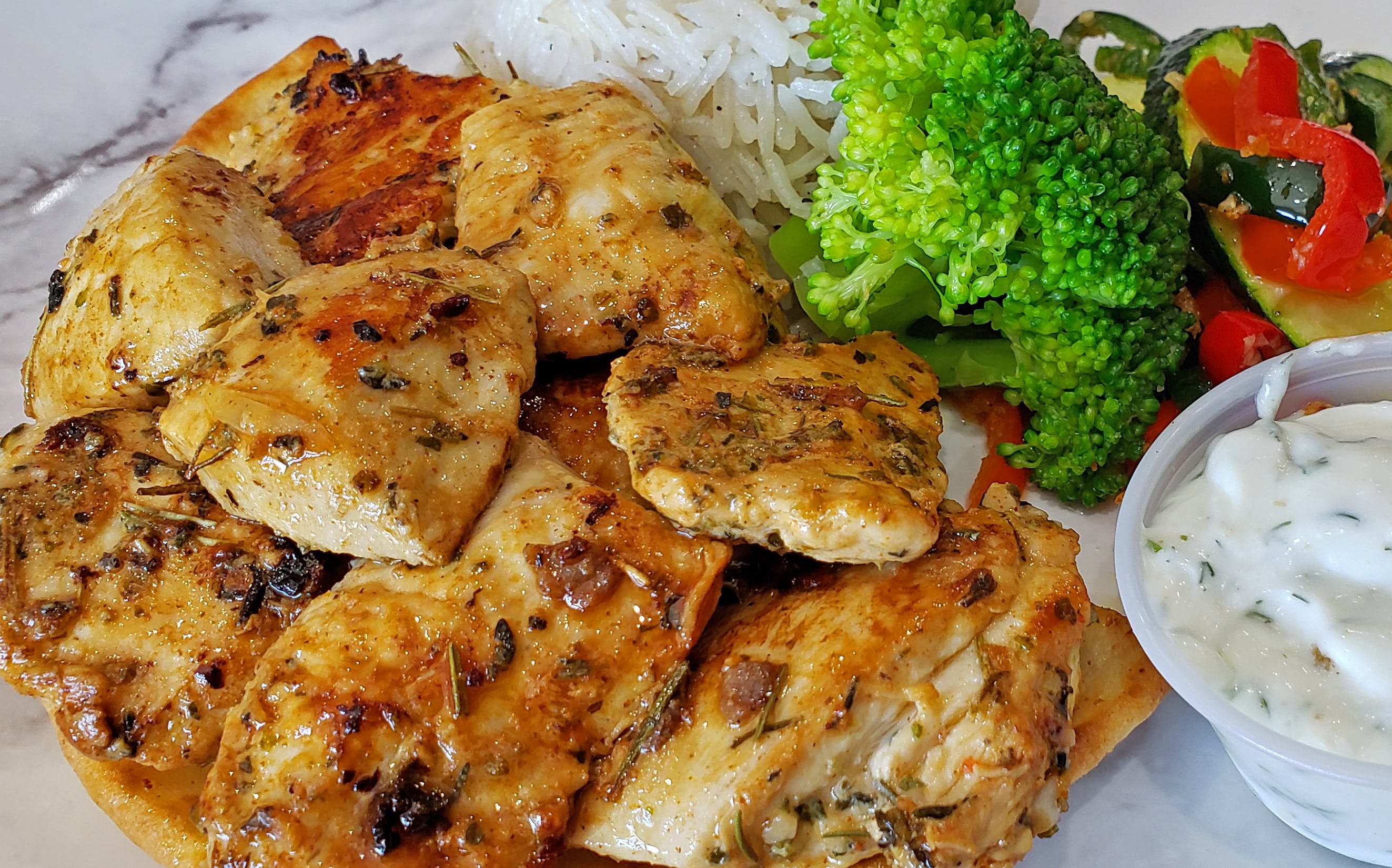 Order Chicken Souvlaki Platter - Entrees food online from Billy Deli Cafe store, Arlington on bringmethat.com