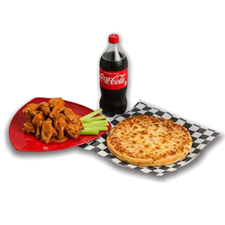 Super bowl special X-Large pizza (3toppings) + 10 wings + 2-liter soda