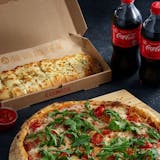 Cheesy Bread, Large Two Topping Pizza & Two 20 oz. Bottled Drinks Special