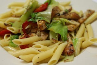 Penne with Escarole, Chicken & Hot Cherry Peppers