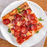 Famous Hot Pepperoni on the Square Pizza Slice