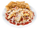 Baked Chicken Parmesan on a Bed of Pasta