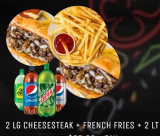 2 LG cheesesteak /ff / 2lt soda