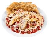 Baked Chicken Parmesan on a Bed of Pasta